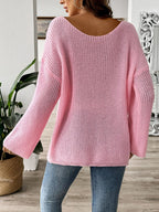 Bow Sweater Boat Neck Long Sleeve Loose Oversized Knitwear 82a98596-ddd9-4575-be6d-30e9dba110a5-Max Trendsi