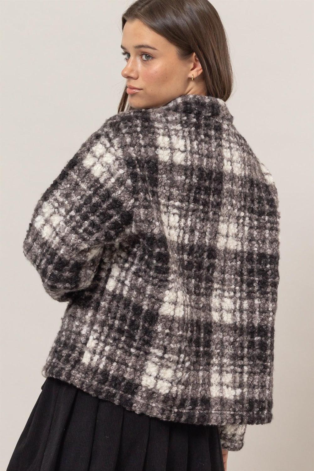 HYFVE Plaid Jacket Collared Neck Boucle with Pockets Long Sleeve 82bbccf7-9f2c-4f9a-9057-ff8a41cdb3d7-Max Trendsi