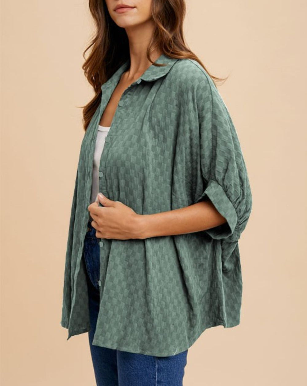 Women's Button Up Shirt Annie Wear Dark Sage Checkered Cotton Half Sleeve Dark Sage 82bc6b08-eb8e-4293-9478-68e5eb63e74b-Max Trendsi