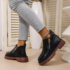 Women's Boots Pu Leather Side Zipper Round Toe Block Mid Heels Shoes 82be1ad214db459d9312dca0cf15cdec-Max-Origin Trendsi