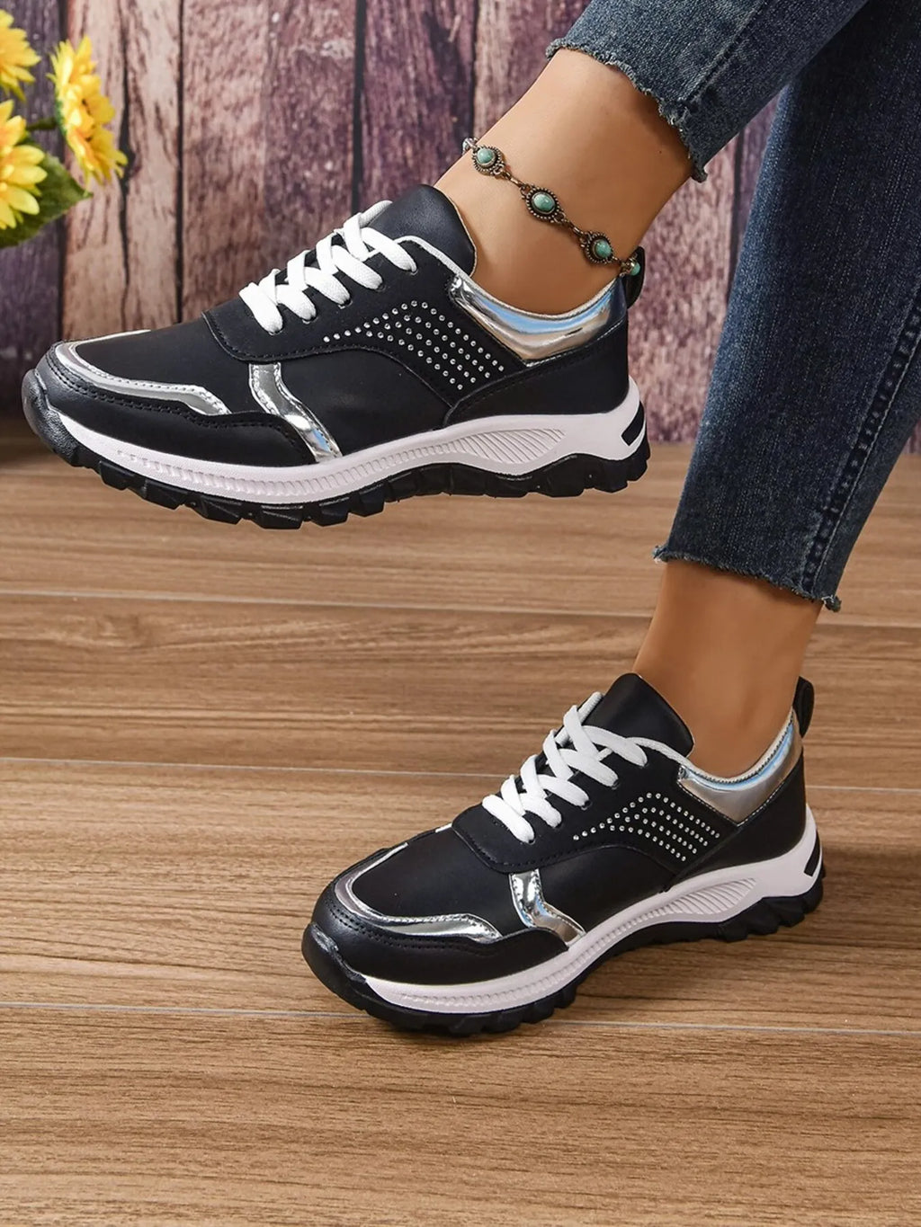 Women's Sneakers Pu Leather Rhinestone Lace Up Round Toe Low Heels Shoes 82beb4b458e74aefbb28996db9b2d037-Max-Origin Trendsi