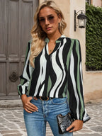 Women's Blouse Sage Striped Notched Long Sleeve Top 82d6b317-377e-40cb-bbda-4431ed103f33-Max-Origin Trendsi