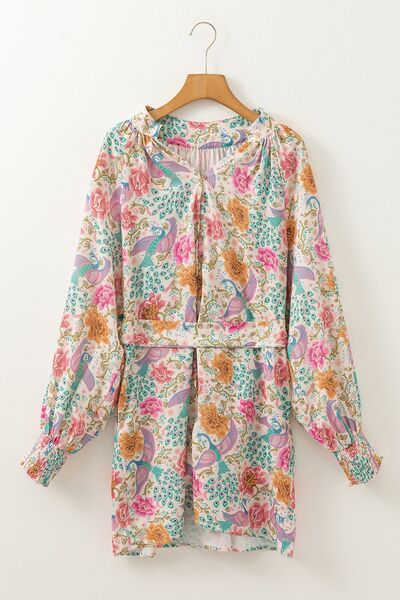 Floral Shirt Dress Lantern Long Sleeve Colorful Tied Belted Dresses 830515f0-f4c1-497a-b0e9-92b3e5769cc6-Min Trendsi