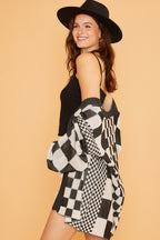 Checkered Cardigan Black Annie Wear Open Front Drop Shoulder Long Sleeve 831b9604-611d-441c-bcd6-7a5793b6d79c-Max Trendsi