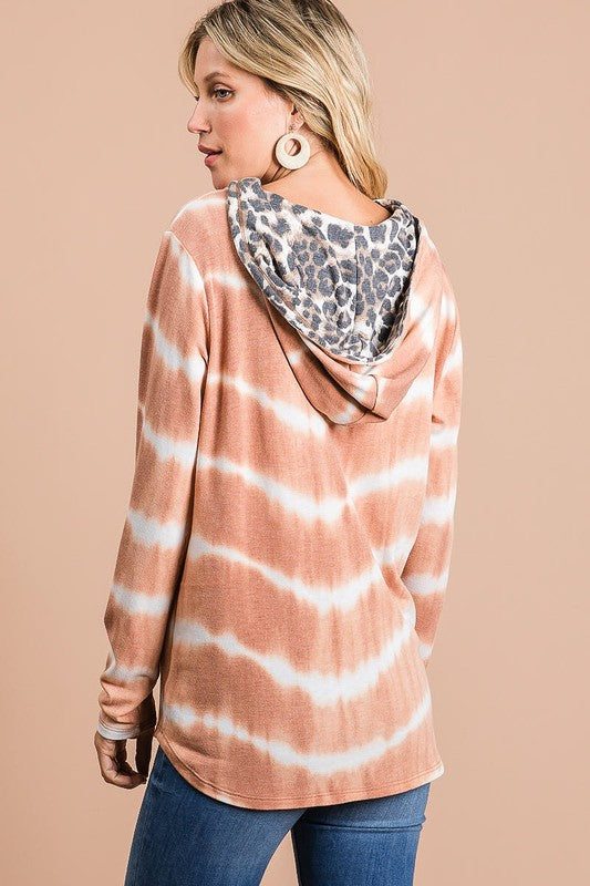 BiBi Hoodie Tie Dye Stripe Terry With Leopard Hood Long Sleeve Rust 831efd10-ec9f-44de-af2d-9d0044611df3-Max Trendsi