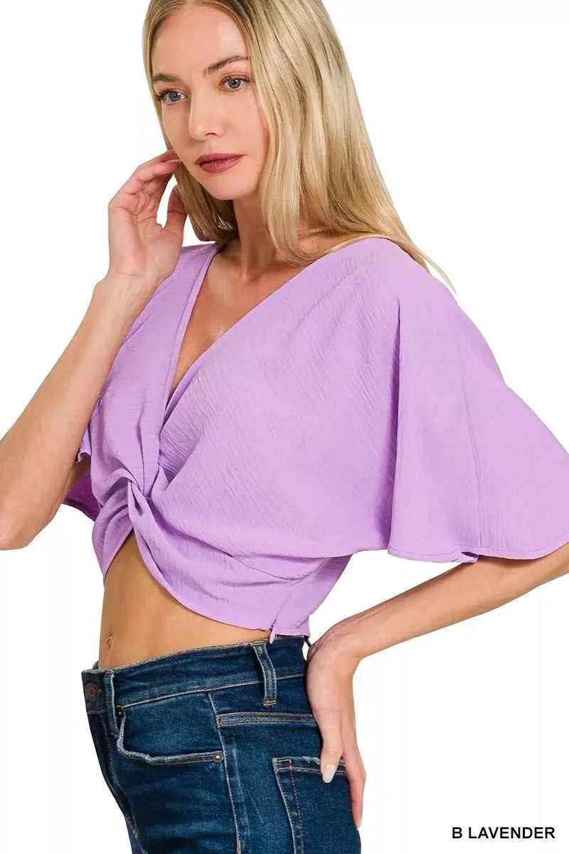 Zenana Woven Airflow Twisted Top & Wide Leg Pants Set