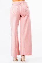 American Bazi Pink Wide Leg Jeans Women's High Waist Distressed Denim Pants 8355388f-871e-4c6a-9216-6f70277aa535-Min Trendsi