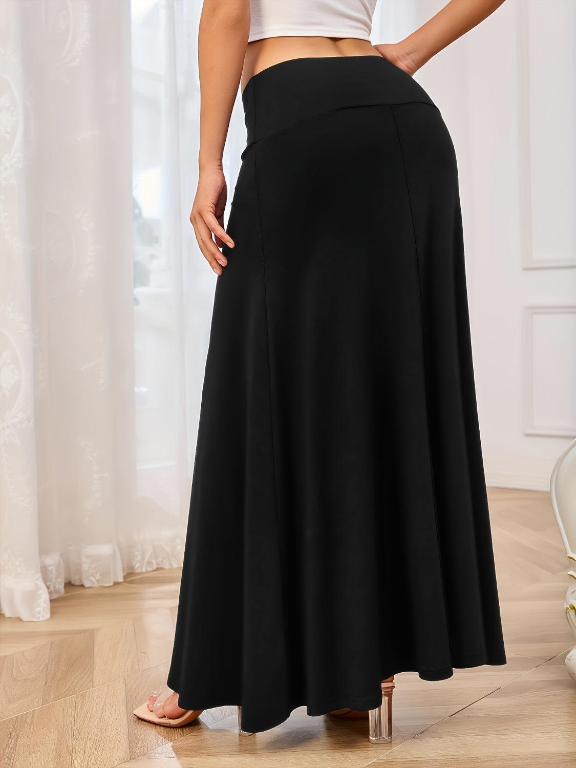 Maxi Skirt Solid Elastic Waist Soft Basic Style 8359aba3-9516-4dc9-b7b4-afd8b52e69b9-Max Trendsi