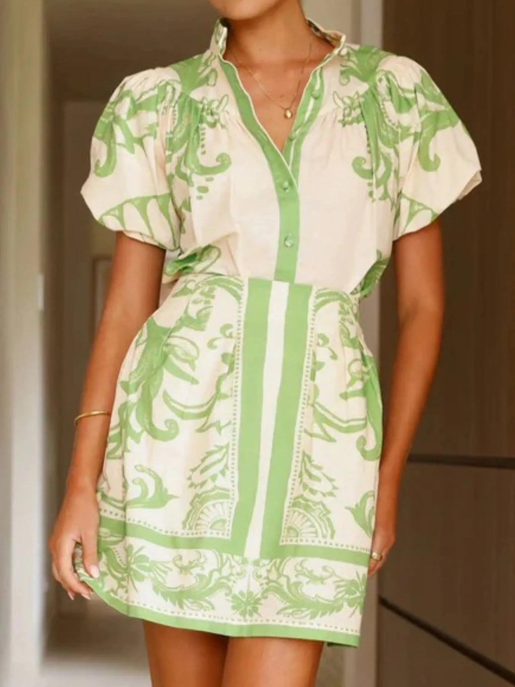 Women's Outfit Set Printed Top Puff Short Sleeve and Zip Back Skirt Sets 835f128b-be9e-4b06-b343-a3e8f2b98ae4-Max-Origin Trendsi