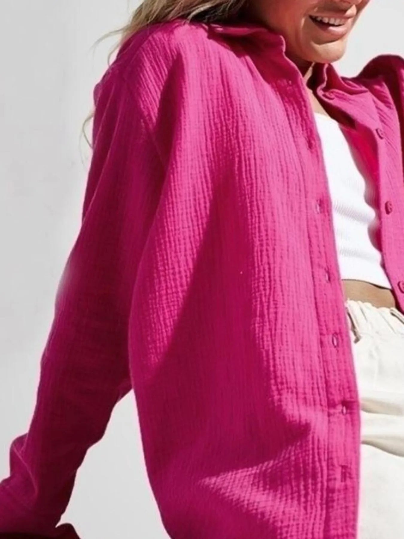 Women's Shirt Texture Oversized Button Up Long Sleeve Top 8360973e-5e6e-4c06-84f7-3503aa848f2a-Max-Origin Trendsi