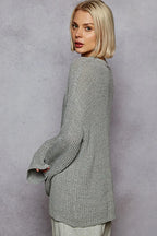 POL Oversized Knit Top Dark Gray Solid V-Neck Long Sleeve Sweater Blouse 8361b33d-93a2-4685-8c3a-0fa85f94886e-Max-Origin Trendsi