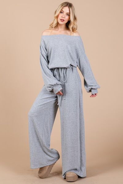 Ces Femme Overall Gray Jumpsuit Boat Neck Long Sleeve Drawstring Wasit 838163c6-7b66-40ac-9711-5ca091f871be-Min Trendsi