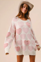 BiBi Womens Sweater Light Pink Heart Pattern with Pearl Detail 8387511eaf7e452f9ad49046dbd57b7f-Max-Origin Trendsi