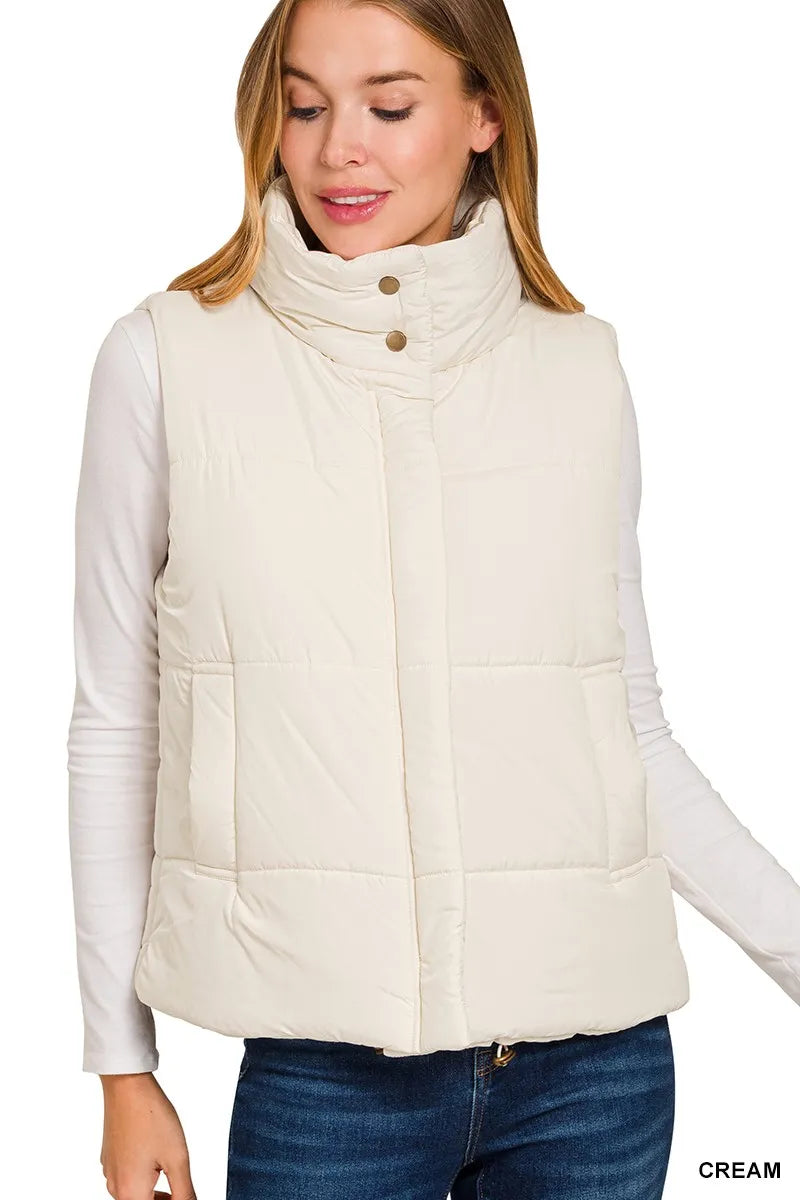Zenana Vest Coat Cream High Neck Zip-Up Stylish Outerwear 83949b9c9d654a36bd4a138e7e59d9ef-Max-Origin Trendsi