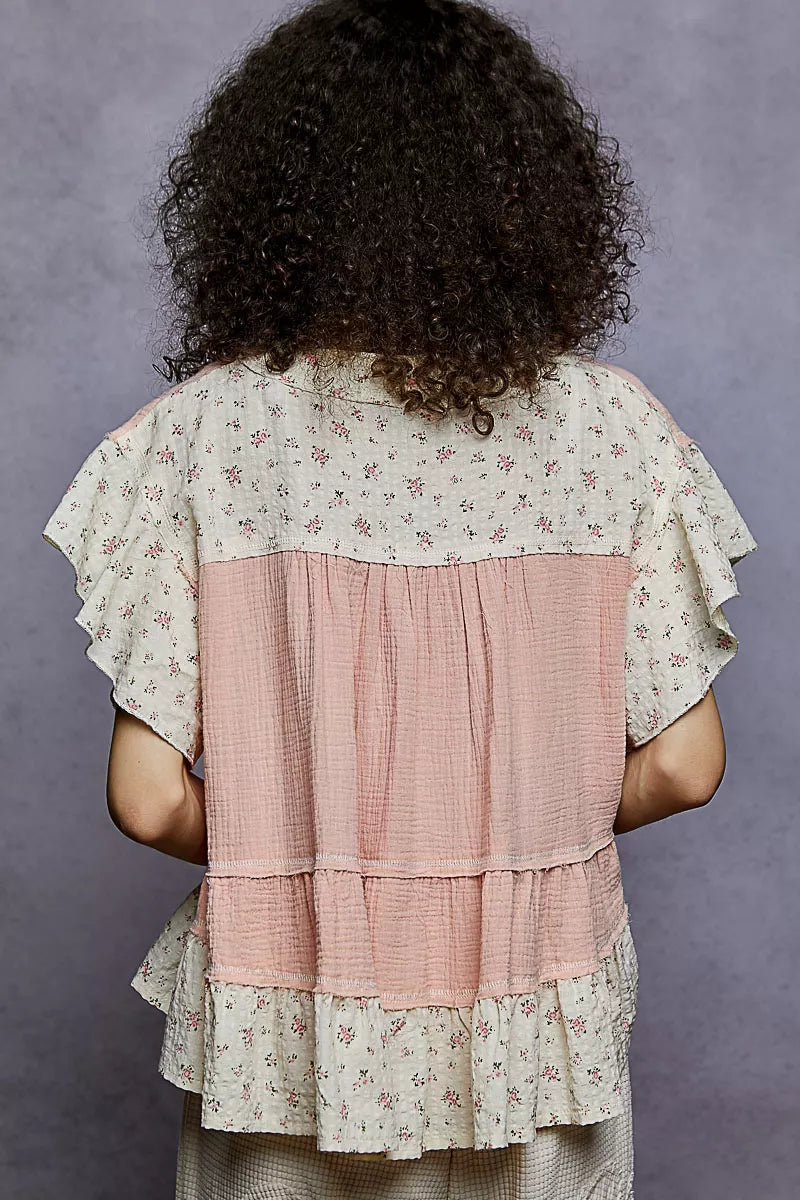 POL Floral Blouse V-Neck Short Sleeve Ruffled Double Gauze Top Embroidered 839cb161-ee0b-4380-a3cf-ee6f1feefafe-Max-Origin Trendsi