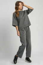 Umgee USA Sweatpants Dark Gray Drawstring Waist Wide Leg with Pockets 839f2606-1217-4e9e-ba46-fa4770f34045-Max Trendsi