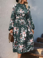 Midi Dress Floral Ruched Printed Mock Neck Long Sleeve 839ff655-476e-40d1-9792-8a73d99d47ac-Max Trendsi
