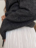 Women Sweater Side Slit Turtleneck Drop Shoulder Long Sleeve Soft Pullover 83a744fc-deed-45ae-84fe-84226671abb3-Max Trendsi