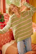 BiBi Womens Sweater Striped Sage Green Long Sleeve Oversized Pullover 83c36524114a40b5ba9aa33610e6348f-Max-Origin Trendsi