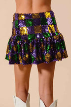 SO ME Sequins Mini Skirt Mardi Gras Checker Ruffled 83d2afe4a3814a90beb761bf7c8697f3-Max-Origin Trendsi