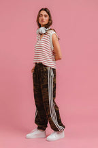 BiBi Womens Track Pants Camouflage Brown with White Side Lines 83d2f6a60b004126921fec9626a89760-Max-Origin Trendsi