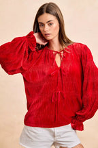 BiBi Christmas Theme Velvet Bow Tied Top With Neck Drop 83d65b84d4fe4e01a475e104bf2769d1-Max-Origin Trendsi