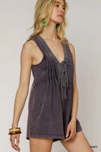 Umgee Romper Navy V Neck Lace-Up Tie Front Sleeveless Jumpsuit 83de31a1-9605-48cf-81fd-7e793b337d17-Max-Origin Trendsi