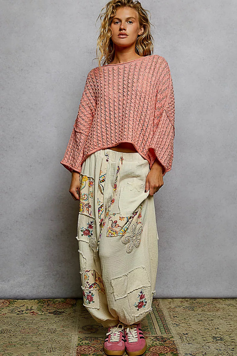 POL Cropped Sweater oral Orange Cable-Knit Openwork Round Neck Top 83fdde94-3347-47db-9f14-d1a465ffd424-Max-Origin Trendsi