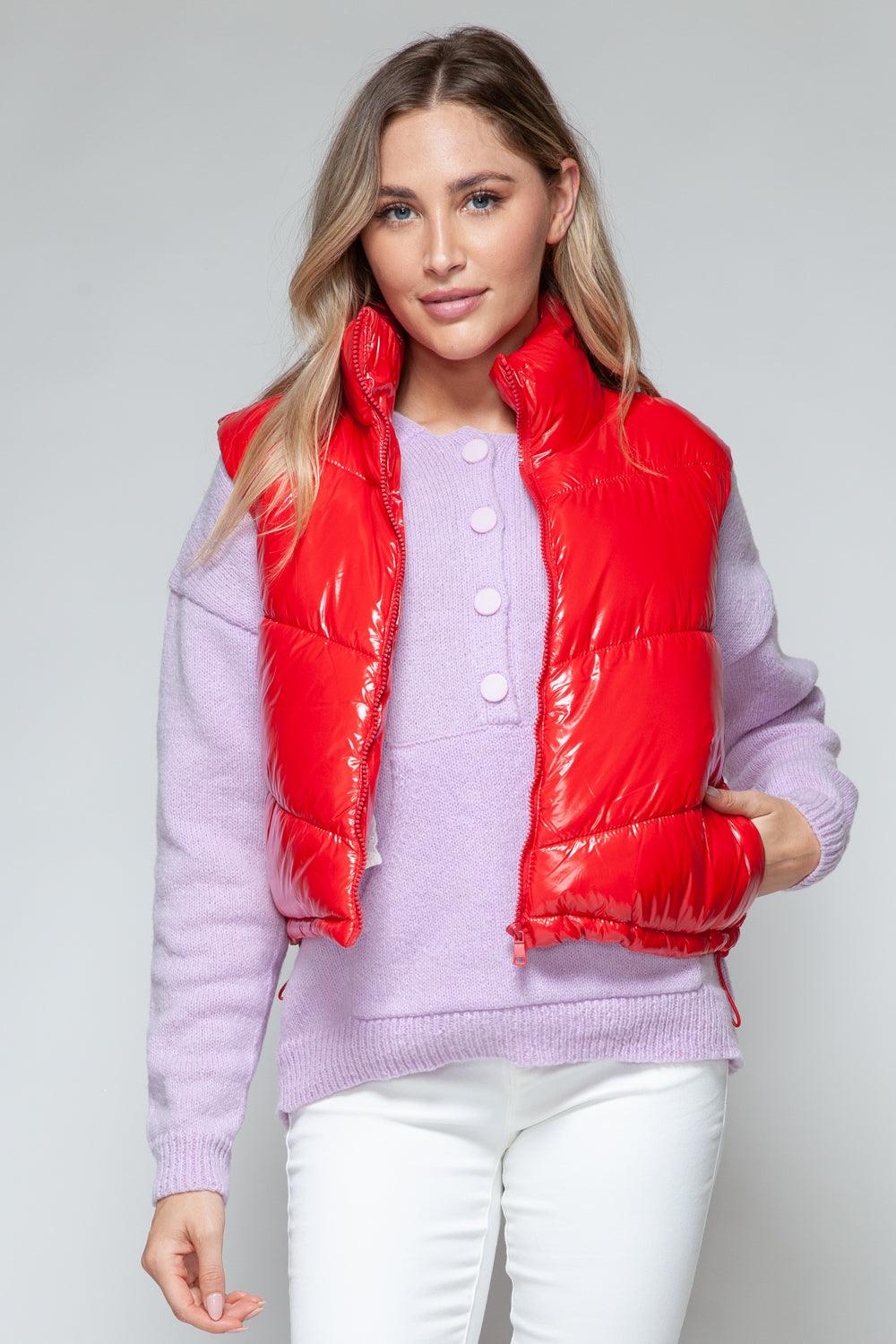 Shiny Quilted Red Vest Snobbish Zip Up Turtleneck Sleeveless 8409ead2-9538-4b92-9d8b-21a3debdd274-Max Trendsi