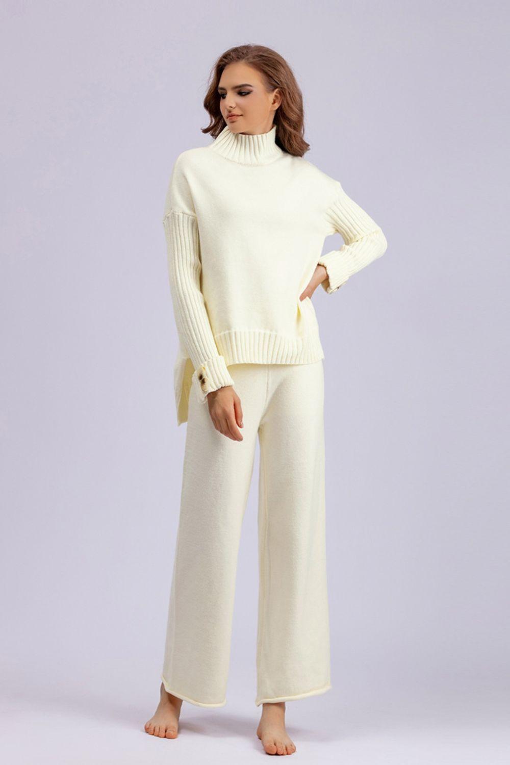 Basic Bae Turtleneck Sweater Set Long Sleeve Knit Top and Pants