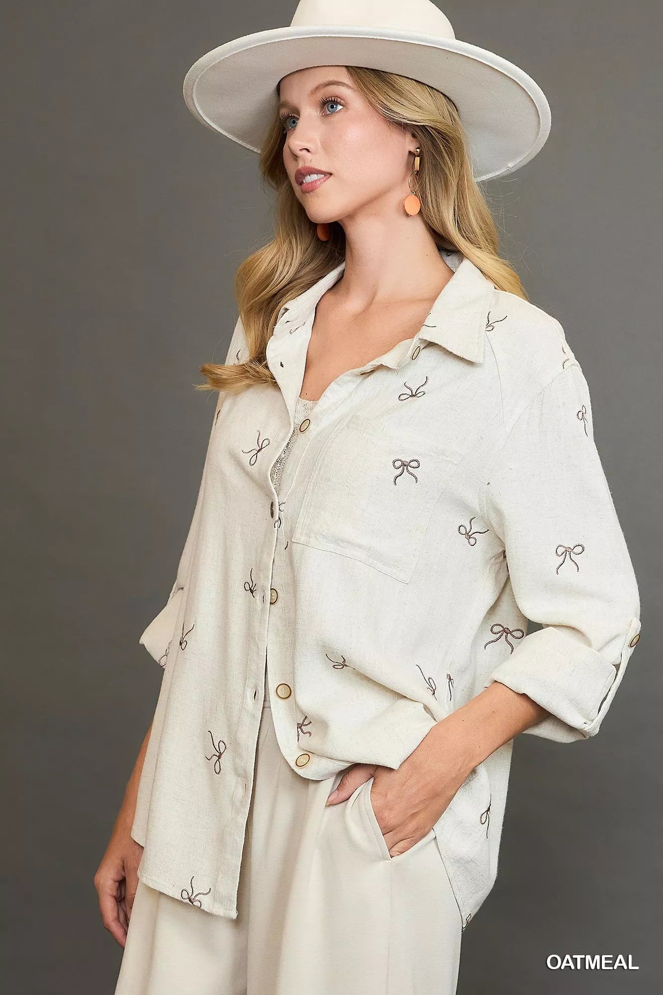 Umgee Shirt Linen Blend Fitted with Ribbon Embroidery Details Long Sleeve Top 8422f975-b127-47af-a454-d5023bd79709-Max-Origin Trendsi