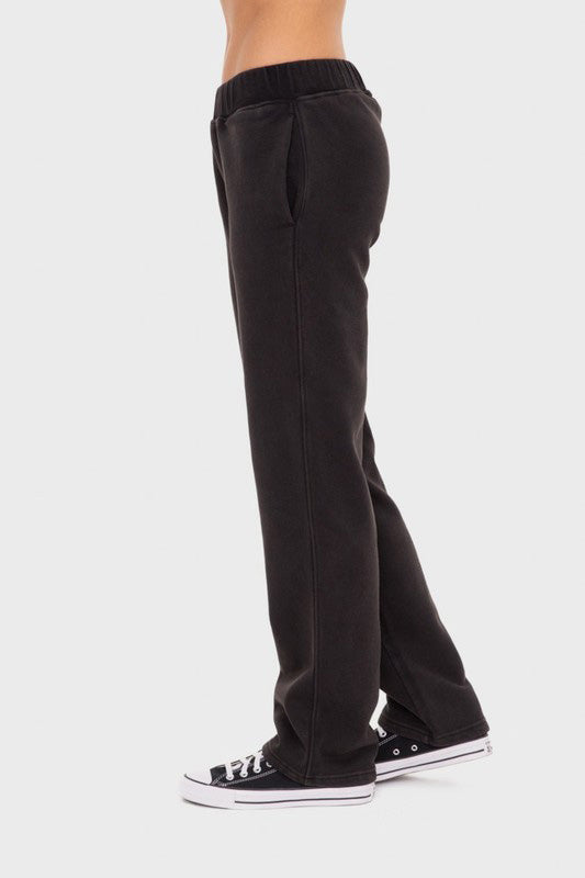 Mono B Women Fleece Pants Black Elastic Waist with Pockets Basic Style