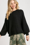 Umgee Black Sweater Round Neck Long Sleeve Soft Knit Oversized S-2XL Black 842c7608-b567-48a4-813e-fc02eba7ae25-Max Trendsi