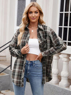 Pocketed Plaid Shirt Collared Neck Long Sleeve Button up 843caac5-85b6-422f-a1e7-8ebbaff82e9c-Max Trendsi
