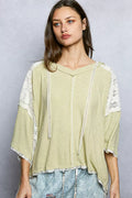 POL Hoodie Womens Pale Sage Short Sleeve Top with Lace Detail PALE SAGE 84534e71-a525-4c88-82cf-5d92d3b26669-Max-Origin Trendsi