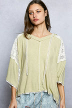 POL Hoodie Womens Pale Sage Short Sleeve Top with Lace Detail PALE SAGE 84534e71-a525-4c88-82cf-5d92d3b26669-Max-Origin Trendsi