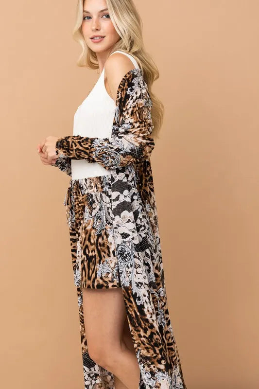 And The Why Outfit Set Leopard Animal Print Kimono and Shorts Set 84546f61ada045f5accecc59671497ec-Max-Origin Trendsi