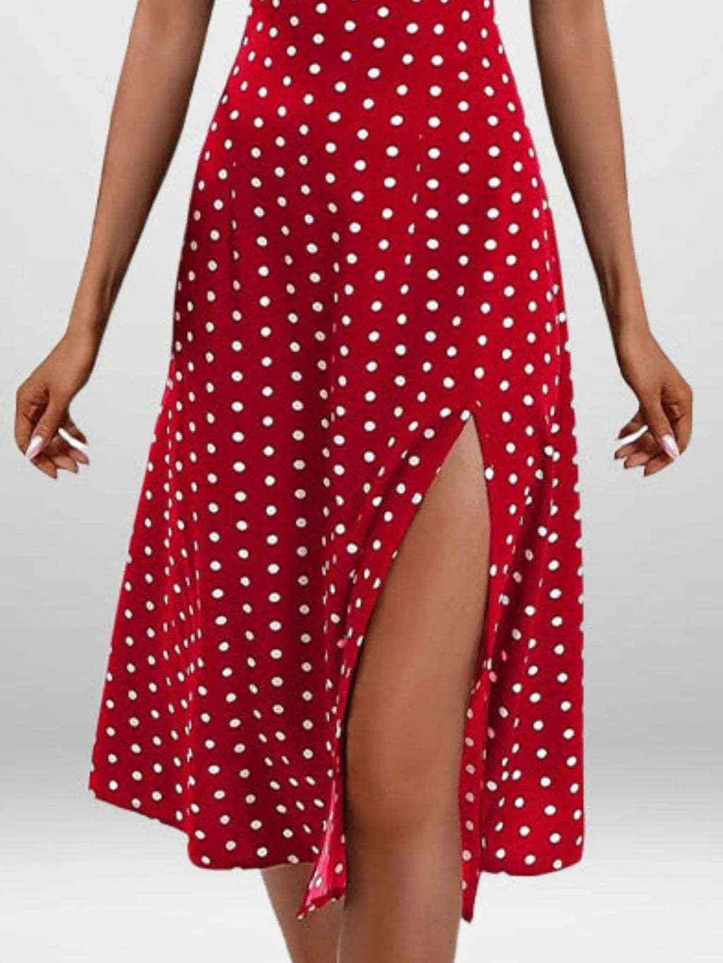 Cami Midi Dress Floral Polka Dot Printed Side Slit Tied Strappy Dresses 84550be7-555b-4283-b06a-3685e91ac759-Max-Origin Trendsi