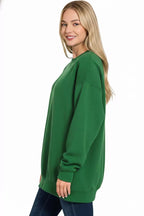 Zenana Womens Sweatshirt Fleece Tunic Green Oversized Round Neck Top 845890e0-3cc5-42b0-aa79-59d0bf42d427-Max-Origin Trendsi