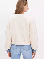 Women's Teddy Jacket White with Denim Contrast Trim Thick Outwear 8481f9a7e41d4f22a6ec030597221449-Max-Origin Trendsi