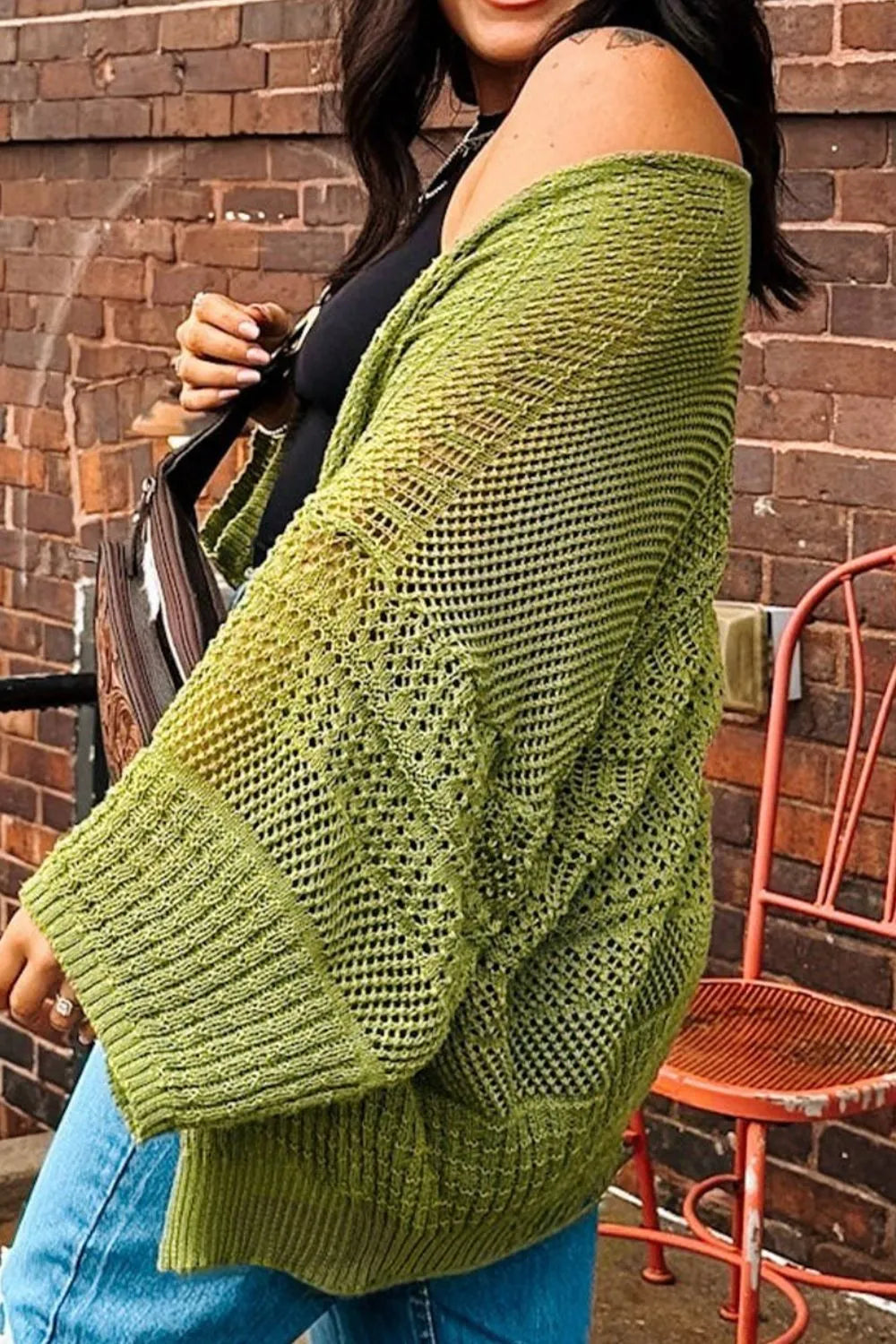 Women's Cardigan Chunky Knit Open Front Matcha Green Oversized 84a48ede-129a-45c2-8f2a-8c74b40689c9-Max-Origin Trendsi