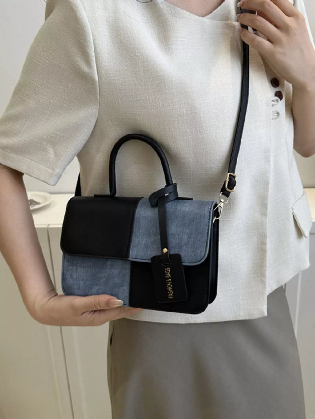 Womens Crossbody Bag Small Pu Leather Two-Tone Plaid Flap Handbag 84b2e874-8fdf-433d-bb87-1c2e7971ab34-Max-Origin Trendsi