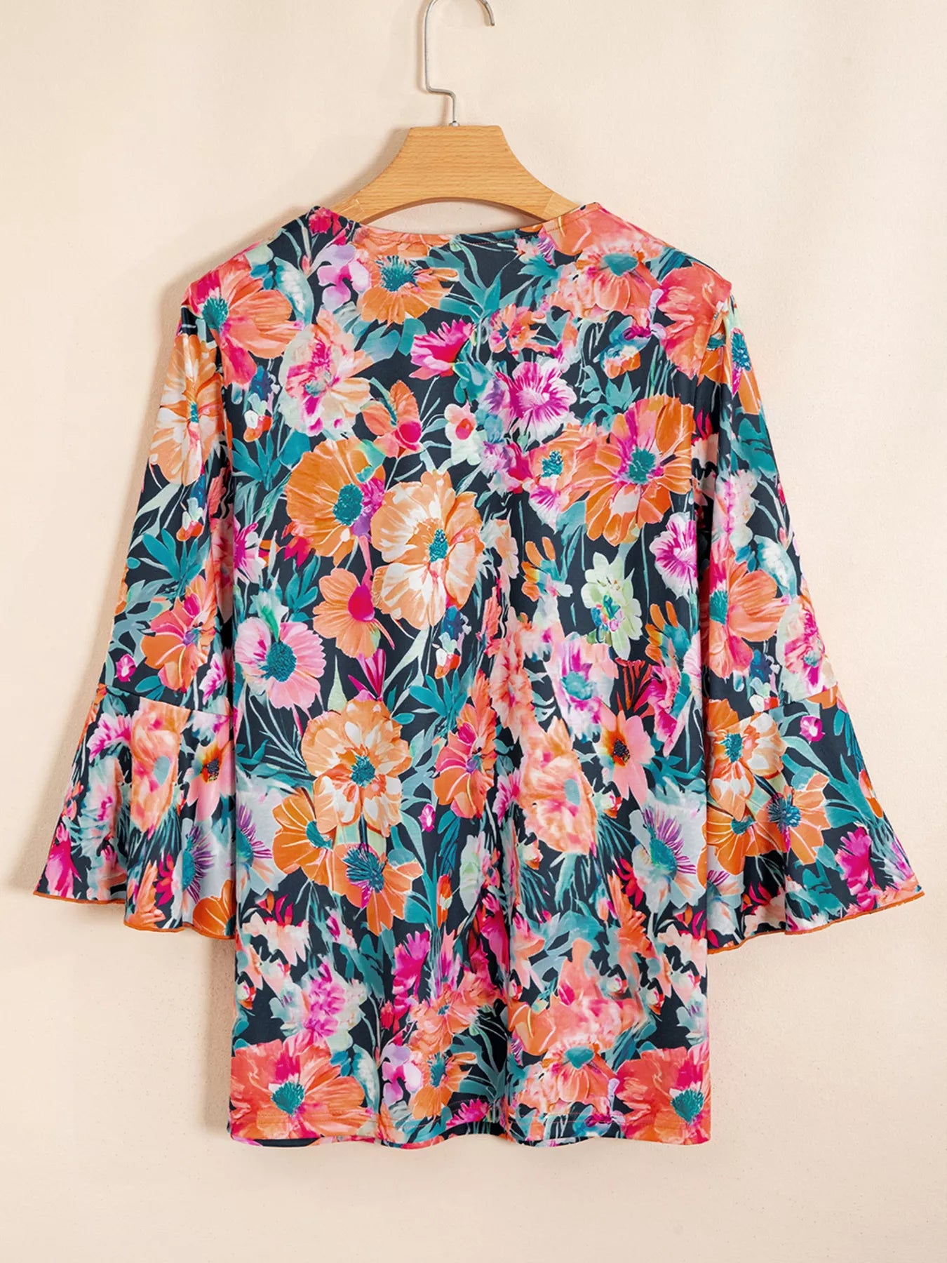 Women's Blouse Floral 3/4 Flare Sleeve Tied Neck 84be5bcb9ec242018e4d40811aa7d0cf-Max-Origin Trendsi