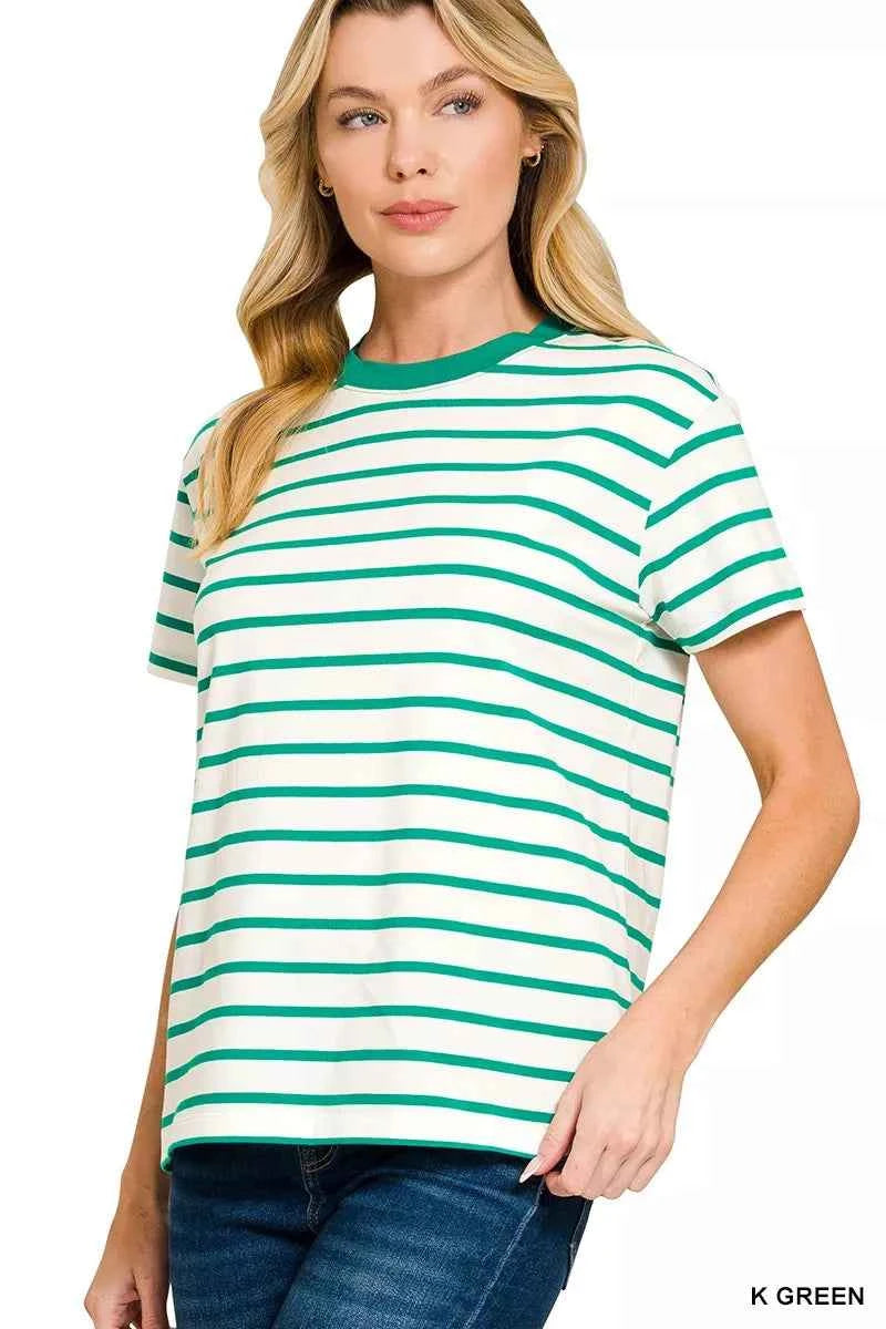 Zenana Striped Round Neck Short Sleeve T-Shirt