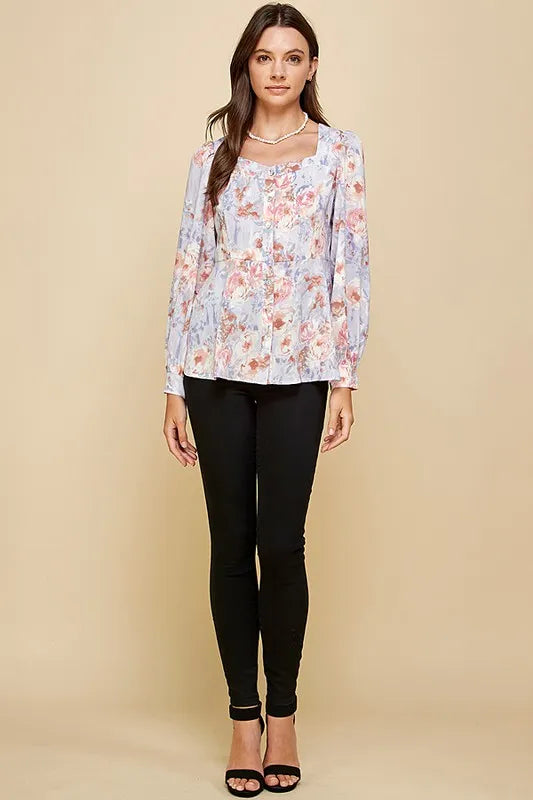 Lime 'N' Chili Floral Blouse Purple Sweetheart Neckline Ruffle Long Sleeve Top 84c59447-f2e4-4c93-9645-bf4132dad43f-Max-Origin Trendsi