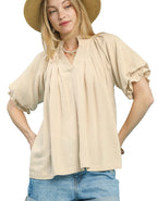 Umgee Linen V-Neck Flutter Sleeve Top