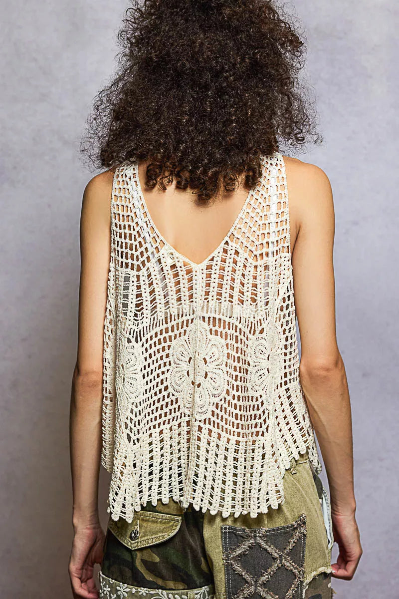 POL Crochet Tank Top Beige Natural Openwork V-Neck Sleevlees Blouse 84fc65c0-ba6d-4e09-a302-45968579c4e3-Max-Origin Trendsi