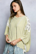 POL Hoodie Womens Pale Sage Short Sleeve Top with Lace Detail 84fff8d0-227b-4ed9-9796-8f0dcb8497b6-Max-Origin Trendsi