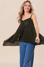 BiBi Cami Top Popcorn Waffle Black Knit with Buttoned Front Oversized 8506b6c8db794ab6b2ba5d3c44cebfc0-Max-Origin Trendsi
