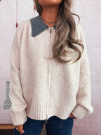 Women's Cardigan Zip-Up Contrast Collar Soft Acrylic Knit Sweater 8509d42766cb4968bfa2787ca710b5ab-Max-Origin Trendsi